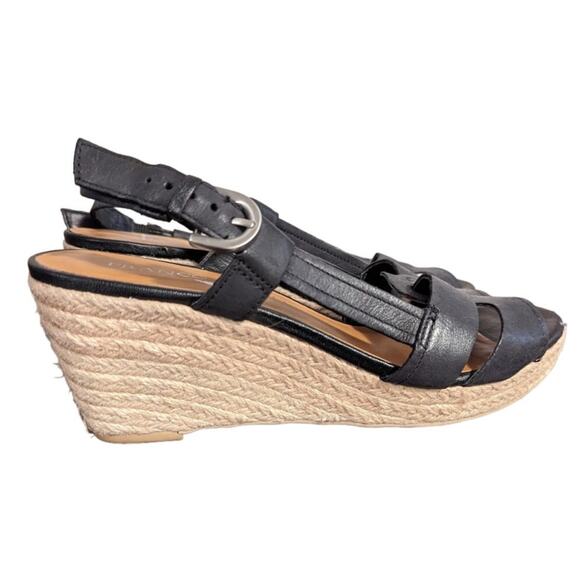 Franco Sarto Women's‎ Crispin Sandal Size 8 Wedge Heel Espadrille Black Leather - Picture 1 of 7